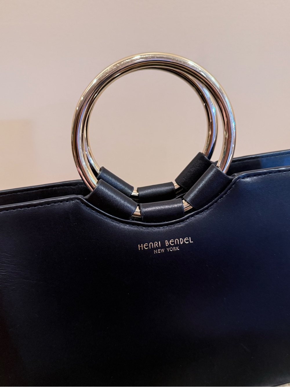 Henri Bendel Black Leather Petal Ring Satchel Crossbody Bag - Picture 7 of 11
